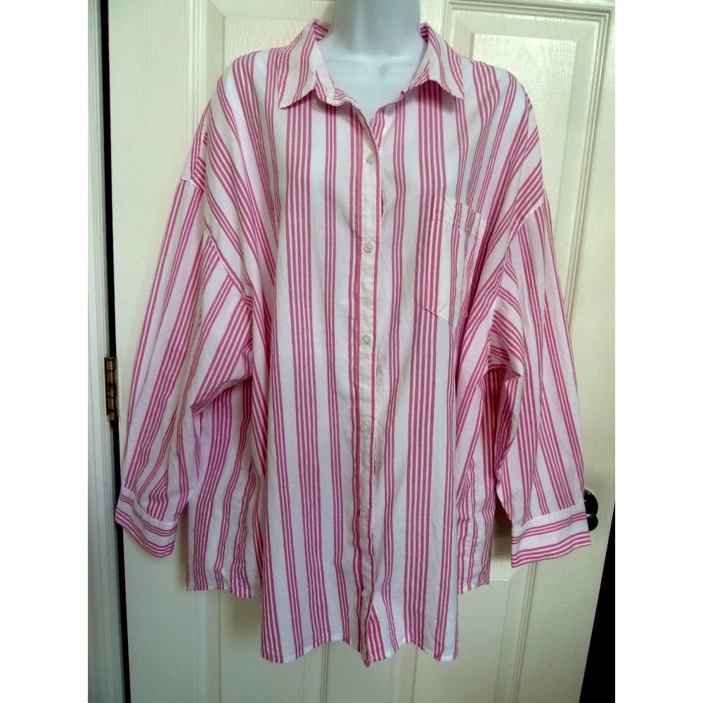 Old Navy Pink White Striped Boyfriend Shirt Oversized Cotton Button Up 4X XL